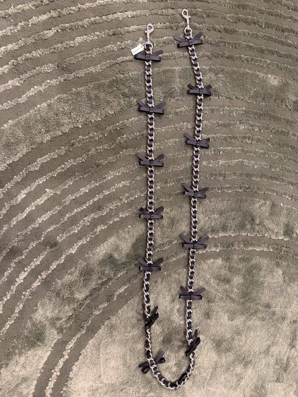 Coach Leather Strap Chain with Bows in Silver